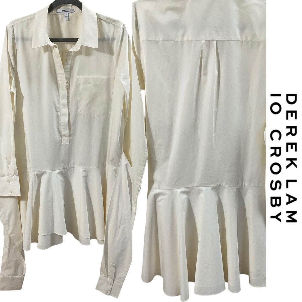 Derek Lam 10 Crosby White Tie-Front Shirt Dress | Peplum Hem ,Chic Minimalist LG - Picture 16 of 16